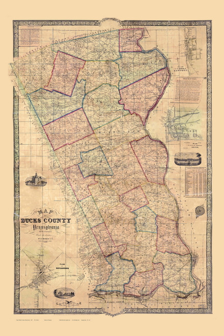 Bucks County Pennsylvania 1850 Copy 1 - Old Map Reprint