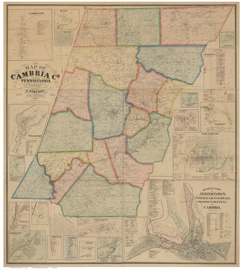 Cambria County Pennsylvania 1867 - Old Map Reprint