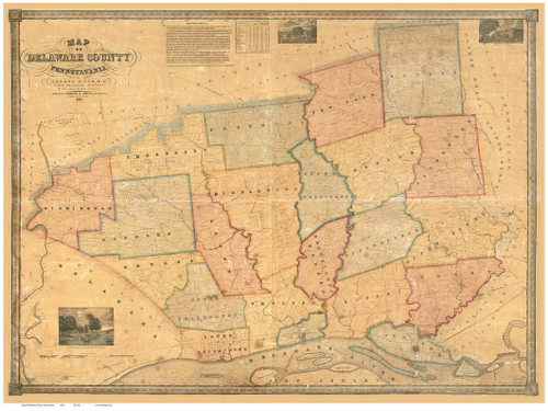 Delaware County Pennsylvania 1848 - Old Map Reprint