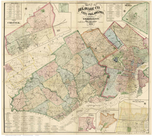 Delaware County Pennsylvania 1876 - Old Map Reprint