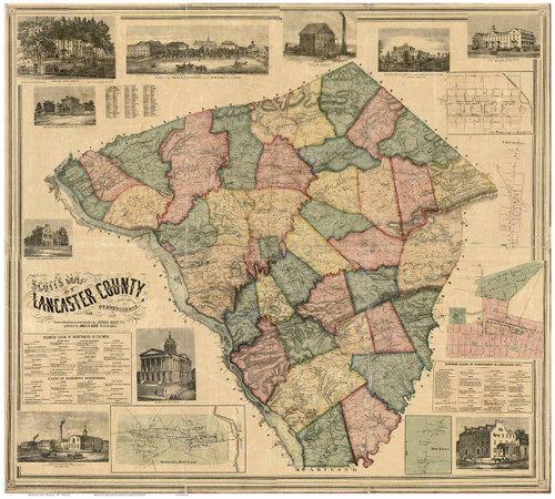 Lancaster County Pennsylvania 1858 - Old Map Reprint