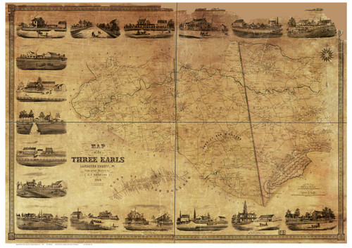 Three Earls - part of Lancaster County Pennsylvania 1855 - Old Map Reprint