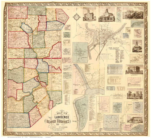 Lawrence & Beaver County Pennsylvania 1860 Copy 1 - Old Map Reprint