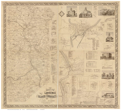 Lawrence & Beaver County Pennsylvania 1860 Copy 2 - Old Map Reprint