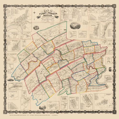 Perry, Juniata, and Mifflin County Pennsylvania 1863 - Old Map Reprint
