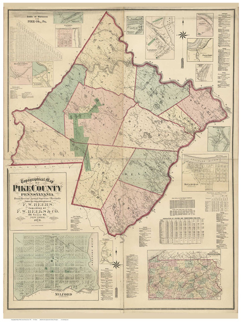 Pike County Pennsylvania 1872 - Old Map Reprint