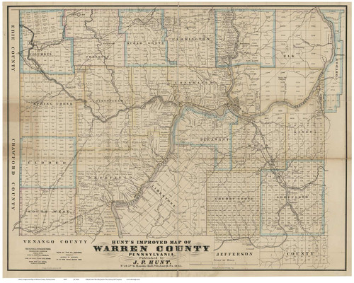Warren County Pennsylvania 1865 Hunt - Old Map Reprint