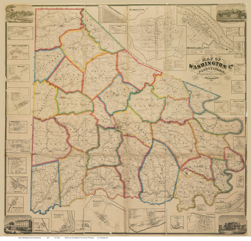 Washington County Pennsylvania 1861 - Old Map Reprint