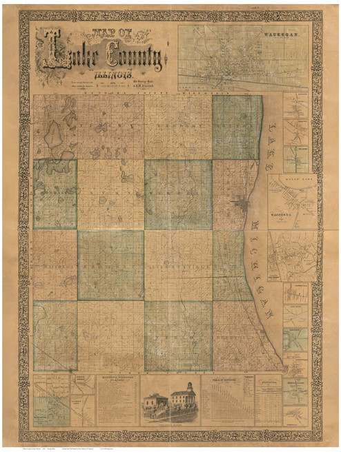 Lake County, Illinois 1861 - Old Map Reprint