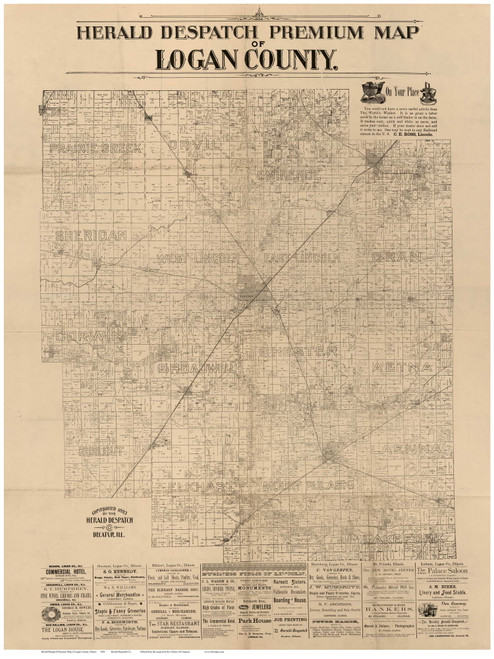 Logan County, Illinois 1893 - Old Map Reprint