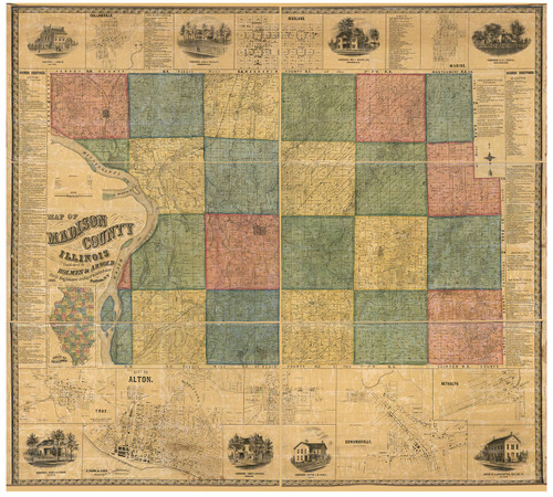 Madison County, Illinois 1861 - Old Map Reprint