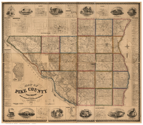 Pike County, Illinois 1860 - Old Map Reprint