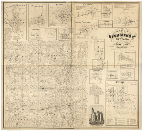Hendricks County, Indiana 1865 - Old Map Reprint