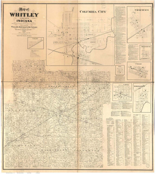 Whitley County, Indiana 1873 - Old Map Reprint