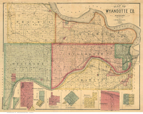 Wyandott County Kansas 1887 - Old Map Reprint