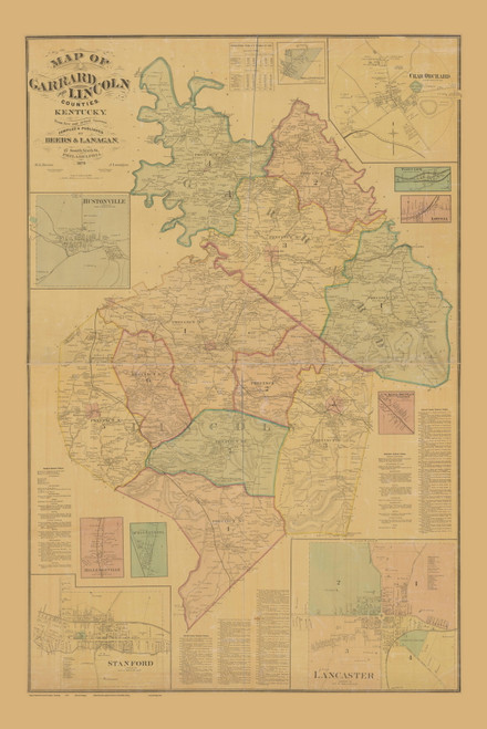 Garrard & Lincoln County Kentucky 1879 - Old Map Reprint