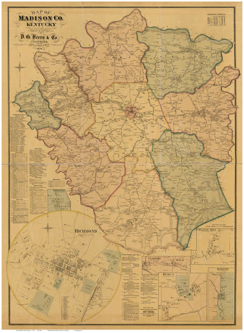 Madison County Kentucky 1876 - Old Map Reprint