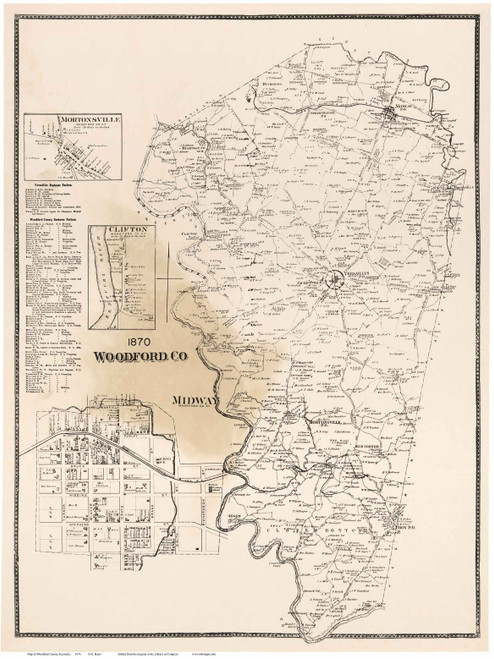 Woodford County Kentucky 1870 - Old Map Reprint