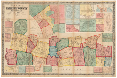 Hampden County Massachusetts 1857 - Old Map Reprint