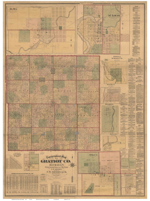 Gratiot County Michigan 1876 - Old Map Reprint