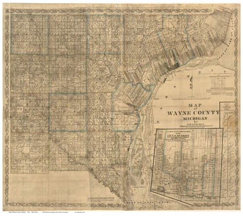 Wayne County Michigan 1855 - Old Map Reprint