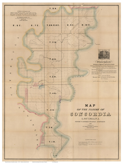 Concordia Parish Louisiana 1860 - Old Map Reprint