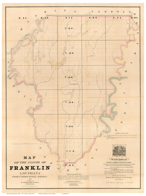 Franklin Parish Louisiana 1860 - Old Map Reprint