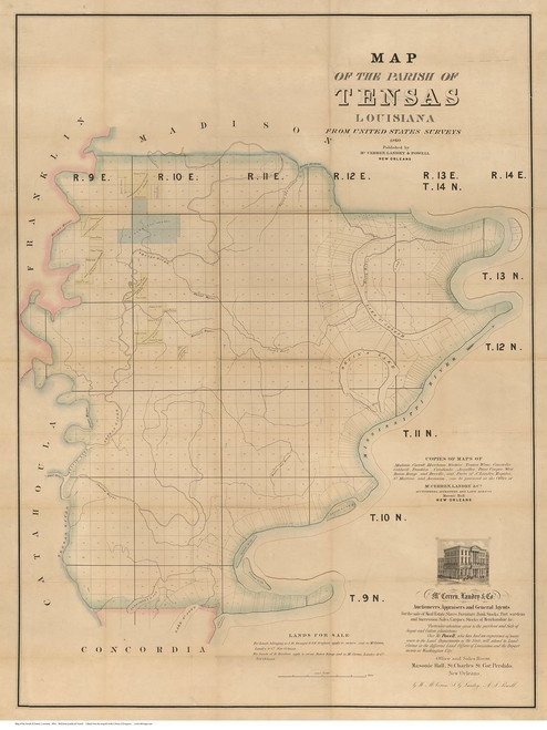 Tensas Parish Louisiana 1860 - Old Map Reprint