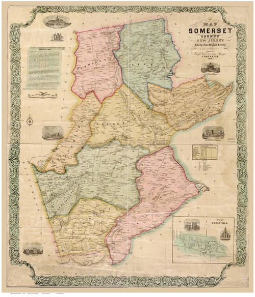 Somerset County New Jersey 1850 A - Old Map Reprint