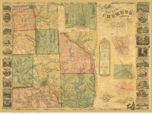 Chemung County New York 1853 - Old Map Reprint