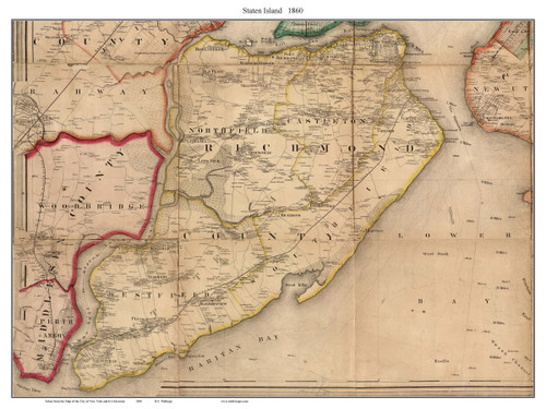 Staten Island (Richmond Co.) County New York 1860 - Old Map Reprint