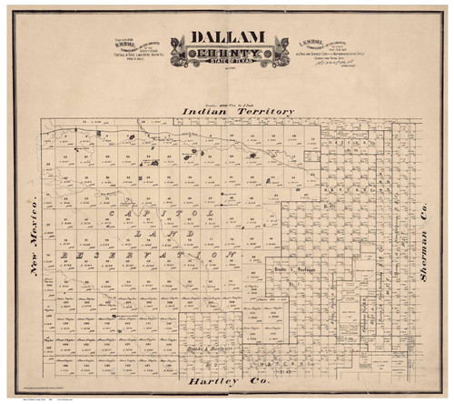 Dallam County Texas 1888 - Old Map Reprint