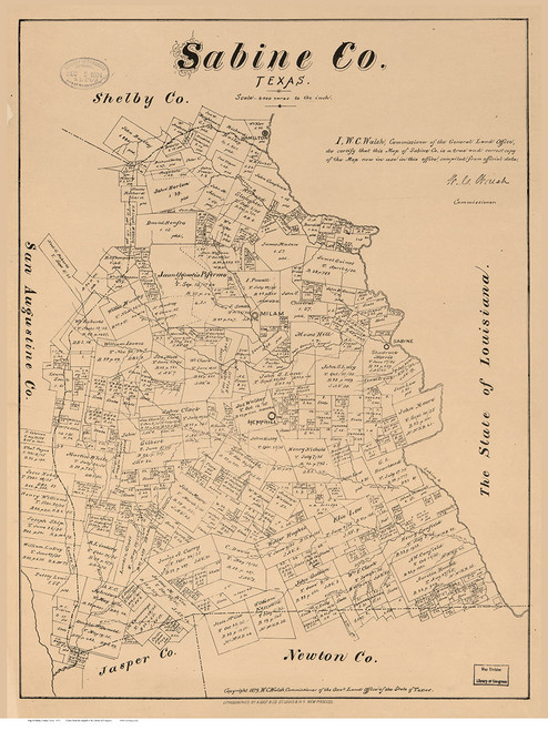 Sabine County Texas 1879 - Old Map Reprint
