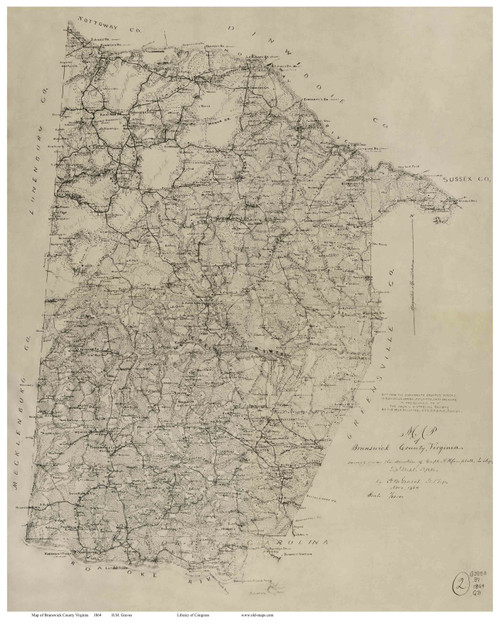 Brunswick County Virginia 1864 - Old Map Reprint