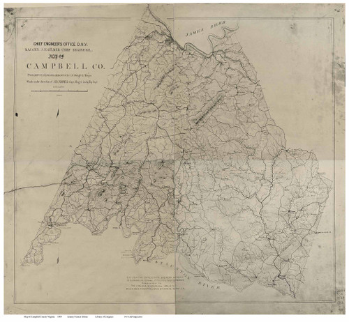Campbell County Virginia 1864 - Old Map Reprint