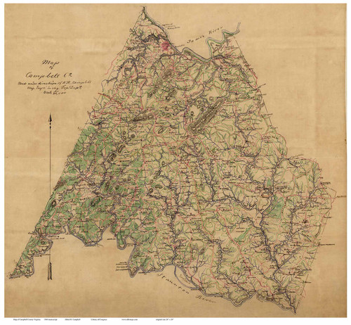 Campbell County Virginia 1864 - manuscript - Old Map Reprint
