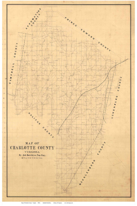 Charlotte County Virginia ca 1860 - Old Map Reprint