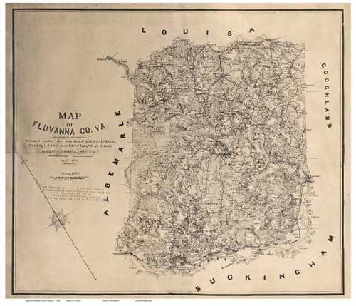 Fluvanna County Virginia 1863 - Old Map Reprint