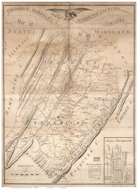 Frederick & Berkeley County Virginia 1809 - Old Map Reprint