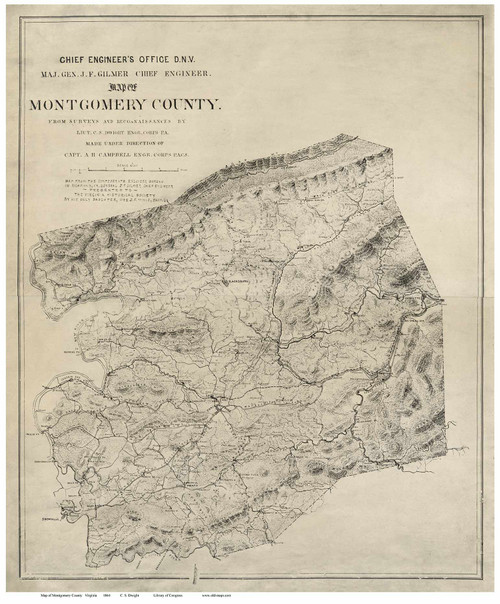 Montgomery County Virginia 1864 - Dwight - Old Map Reprint
