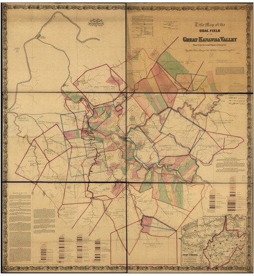 Kanawha Valley County West Virginia 1867 - Old Wall Map Reprint
