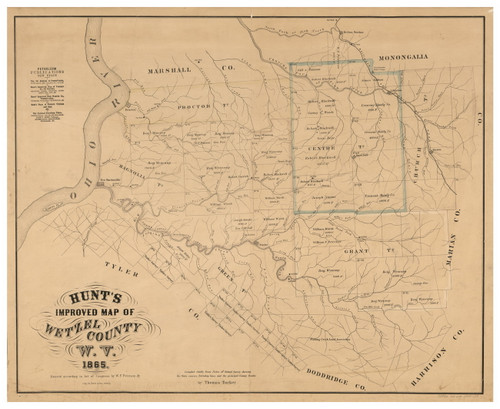Wetzel County West Virginia 1865 - Old Wall Map Reprint