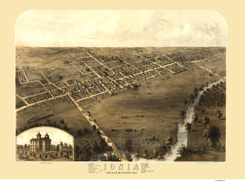 Ionia, Michigan 1868 Bird's Eye View