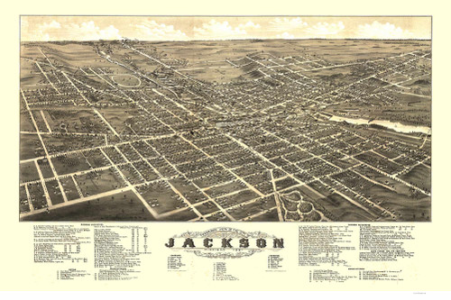 Jackson, Michigan 1881 Bird's Eye View