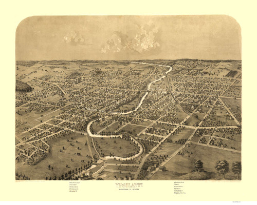 Ypsilanti, Michigan 1868 Bird's Eye View
