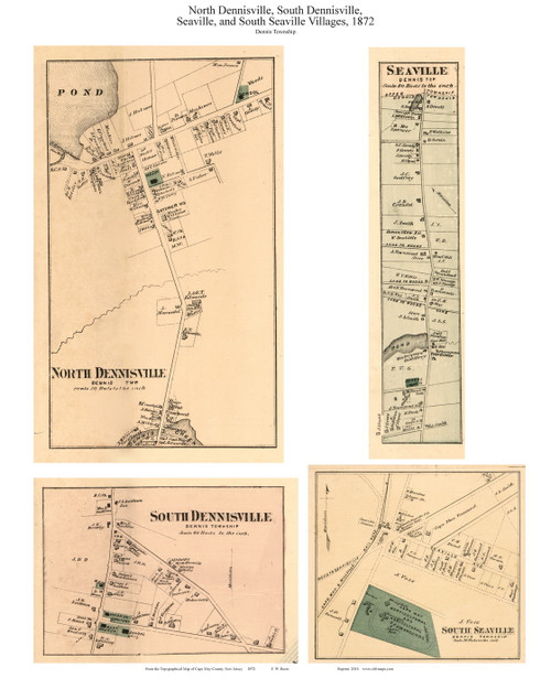 North Dennisville, Seaville, South Dennisville, and South Seaville Villages - Dennis Township, New Jersey 1872 Old Town Map Custom Print - Cape May Co.
