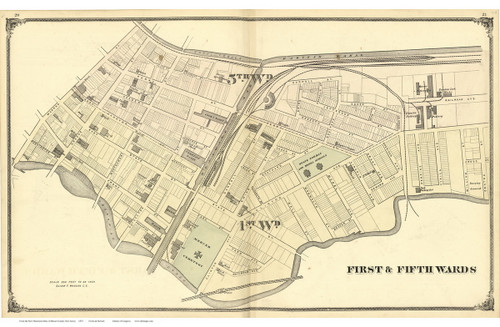 1st & 5th Wards - Trenton, New Jersey 1875 Old Town Map Reprint - Mercer Co.