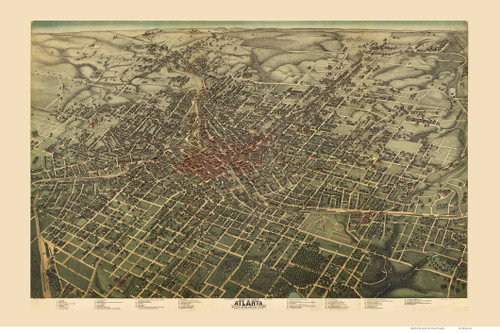 Atlanta, Georgia 1892 Bird's Eye View - Old Map Reprint
