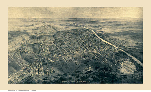 Macon, Georgia 1912 Bird's Eye View - Old Map Reprint