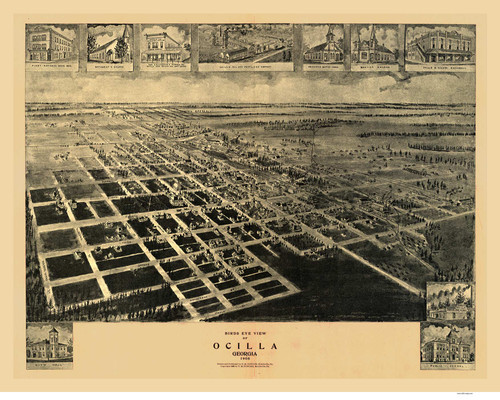 Ocilla, Georgia 1908 Bird's Eye View - Old Map Reprint
